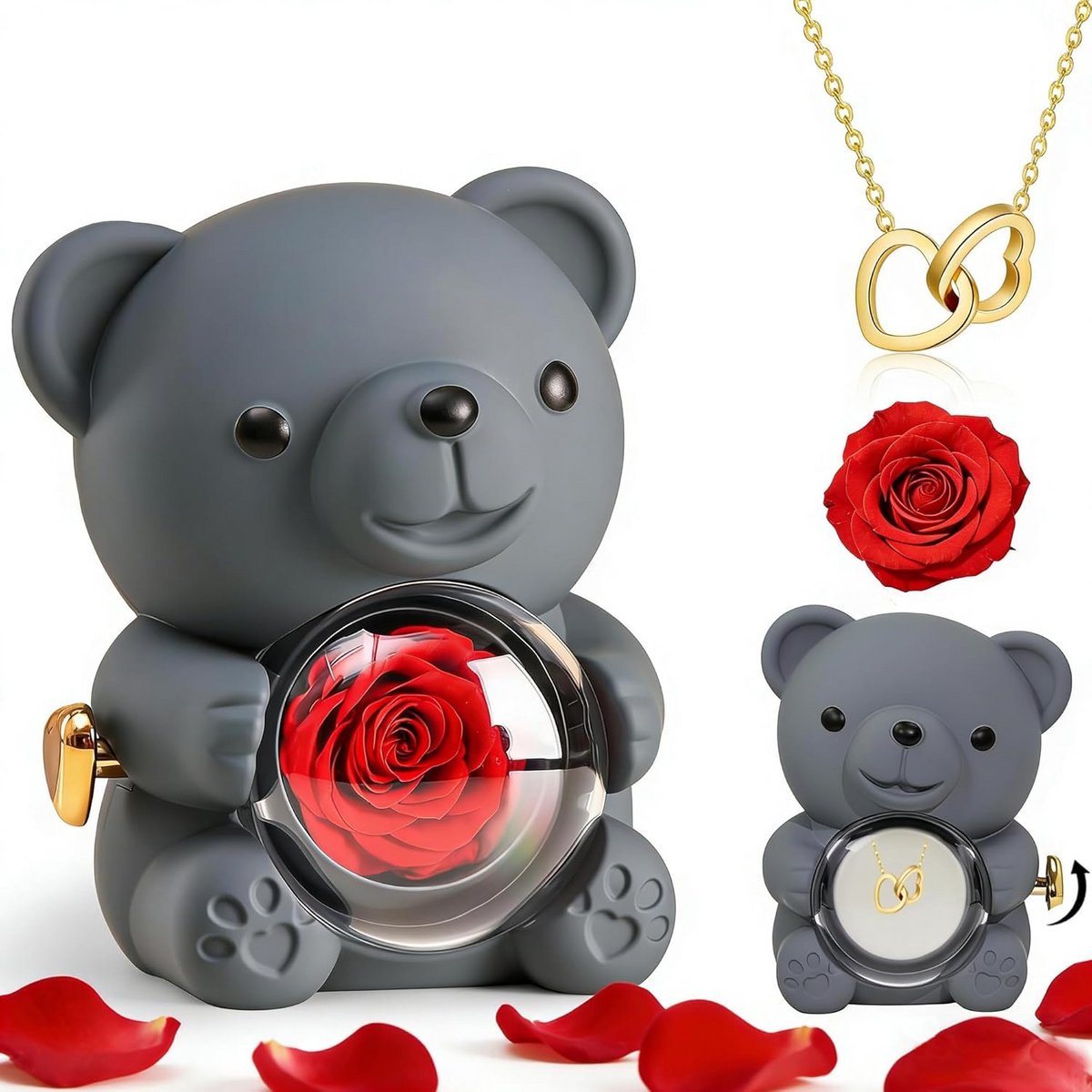 Rozenbeer met Hartketting: Eeuwige Bloem als Origineel Cadeau