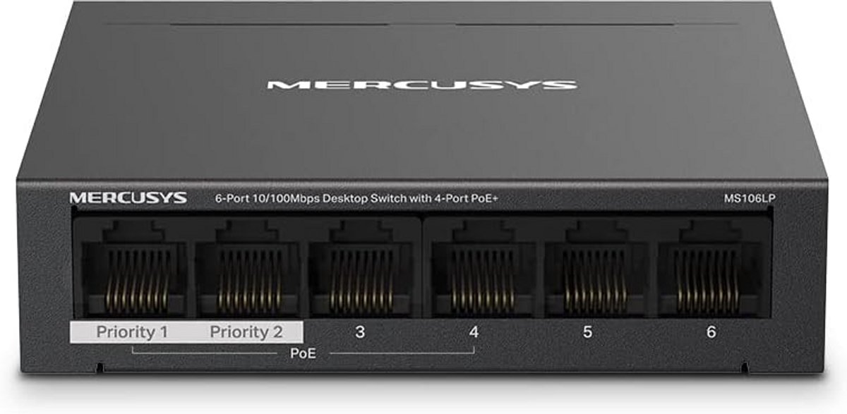 10/100Mbps PoE Switch 6 Poorten met 40W Totaal Budget, Metalen Behuizing
