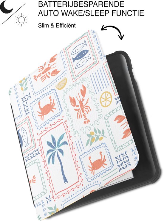 Lunso Geschikt voor Kobo Libra Colour hoesje (7 inch) - Vegan Saffiano Leren Sleep Cover - Riviera Postcards van Merkloos — afbeelding 5