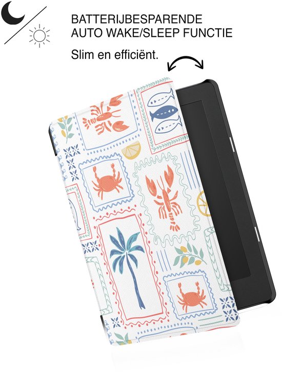 Lunso Geschikt voor Kobo Aura H20 Edition 2 hoesje (6.8 inch) - Vegan Saffiano Leren Sleep Cover - Riviera Postcards - (niet voor de Kobo Aura edition 2) van Lunso — afbeelding 5