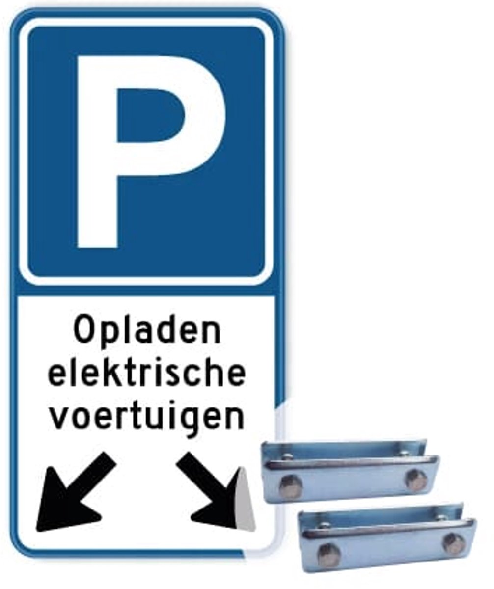 Bord opladen elektrische voertuigen met pijlen 30x60 cm - Bevestiging: Met hekbeugels (voor spijlen- of gaashek)