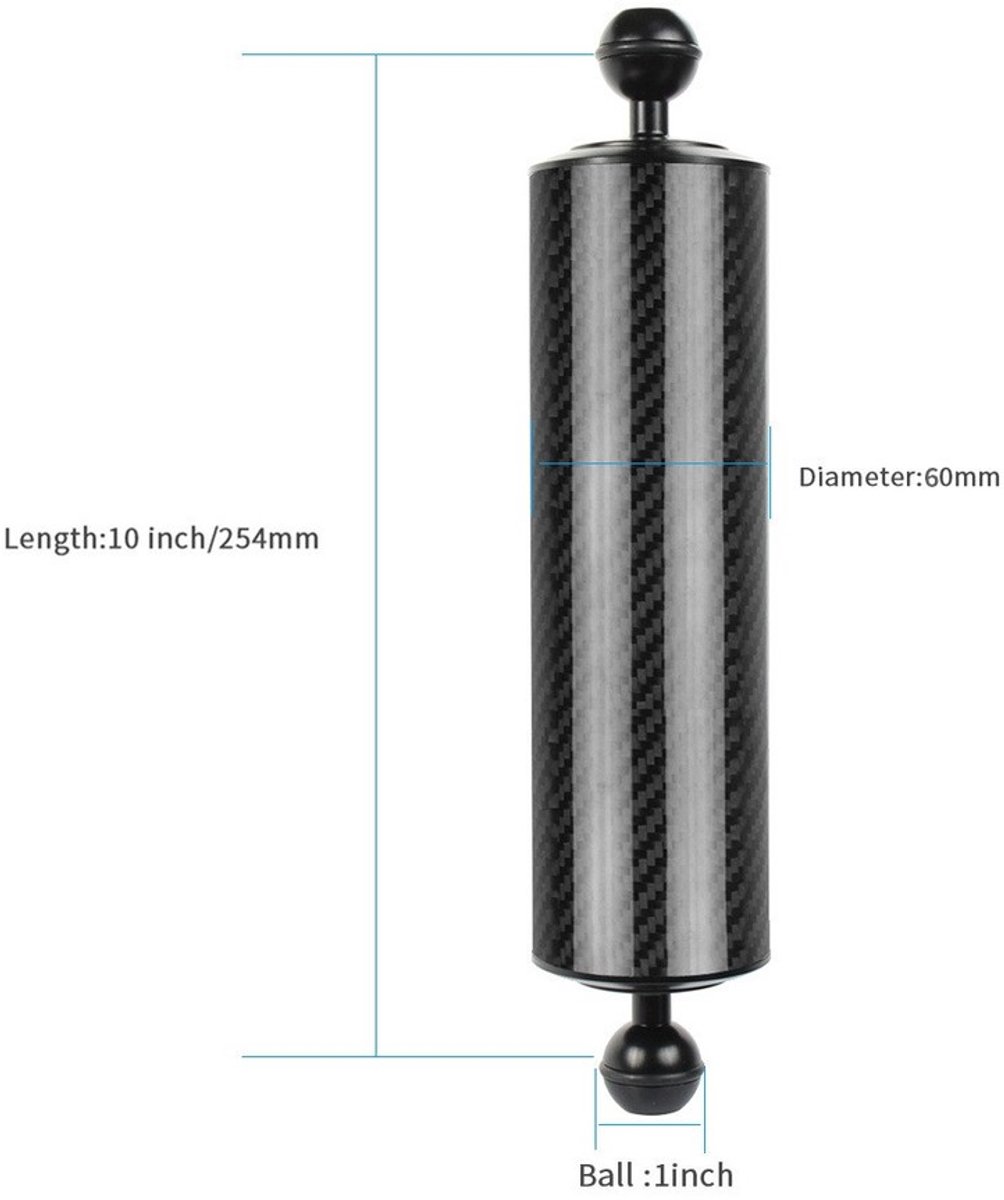 Geschikt voor D60 5"-12" Holle dubbele kogelkop van koolstofvezel voor onderwater drijfvermogen