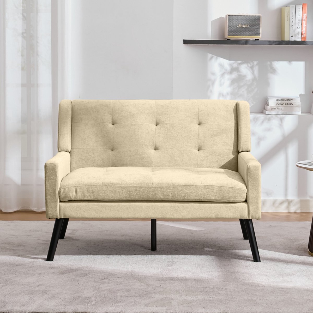 REDOM 2-Delige Fauteuilset - Met Tufting - Voor Woonkamer Of Werkkamer - Stoffen Bekleding En Massief Houten Poten - Beige