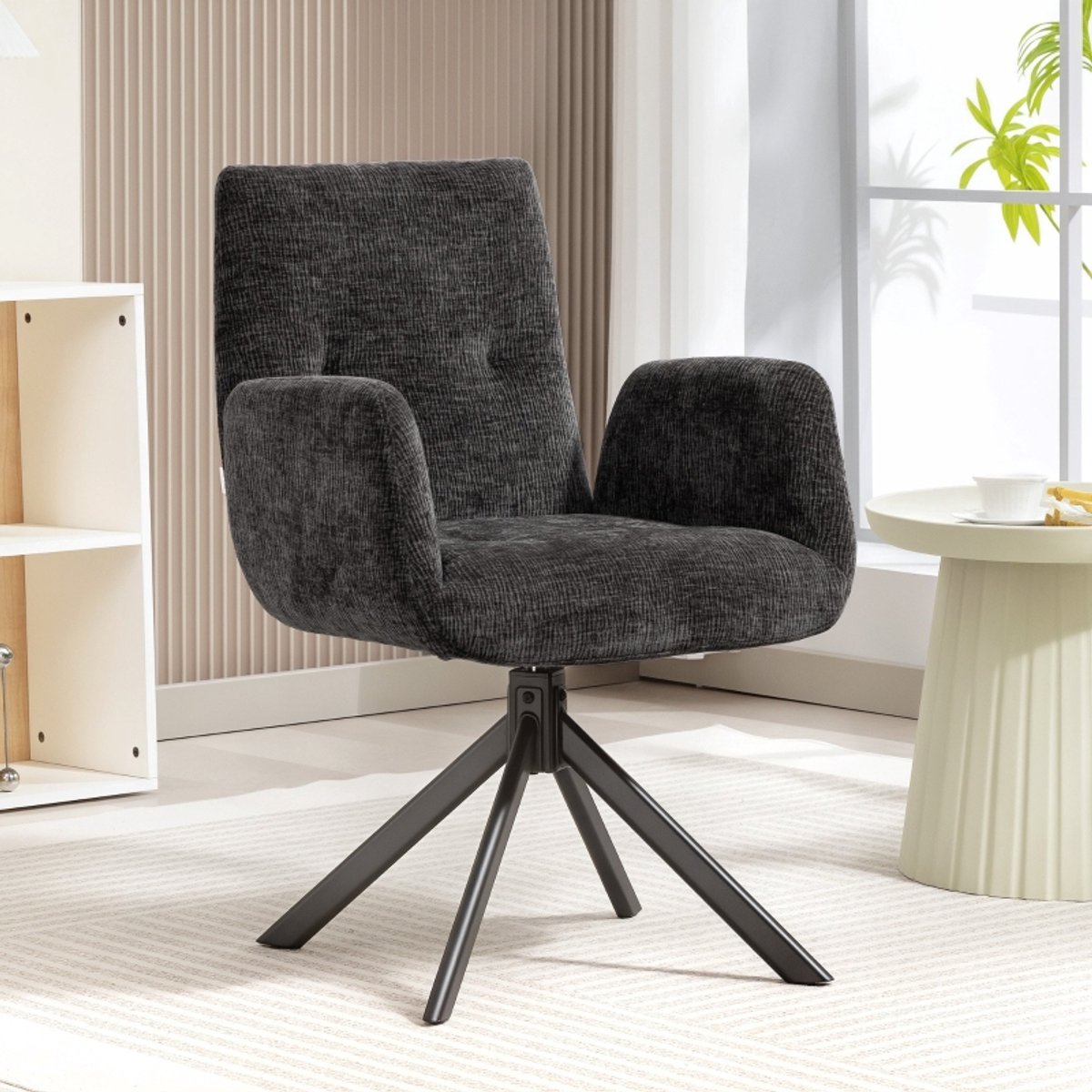 REDOM Draaifauteuil - 360 Graden Draaibaar - Klassiek Ontwerp - Voor Woonkamer - Polyester - Zwart - 60 X 61 X 88 Cm