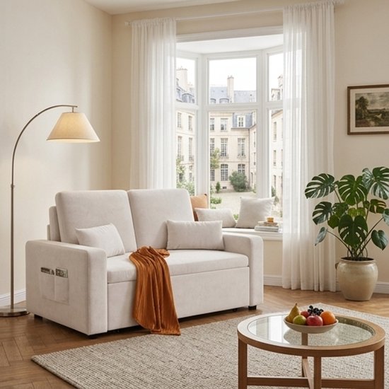COSTWAY 2-zitsbank, slaapbank, 2-zits, met rugleuning, gestoffeerde stoel, loungesofa slaapbank