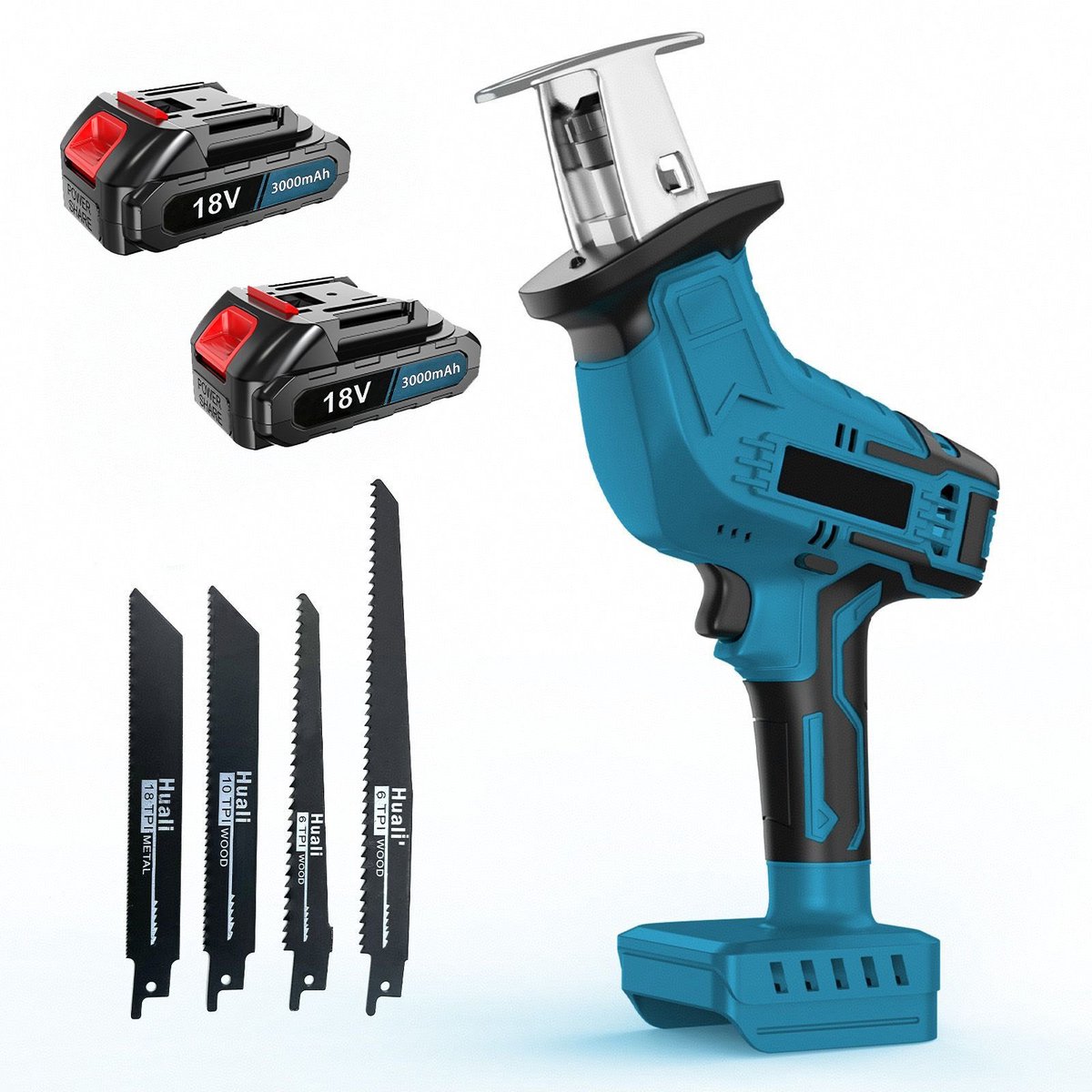 18V Accu Reciprozaag Set – Incl. 2×18V 3.0Ah Accu’s, Oplader & 4 Zaagbladen