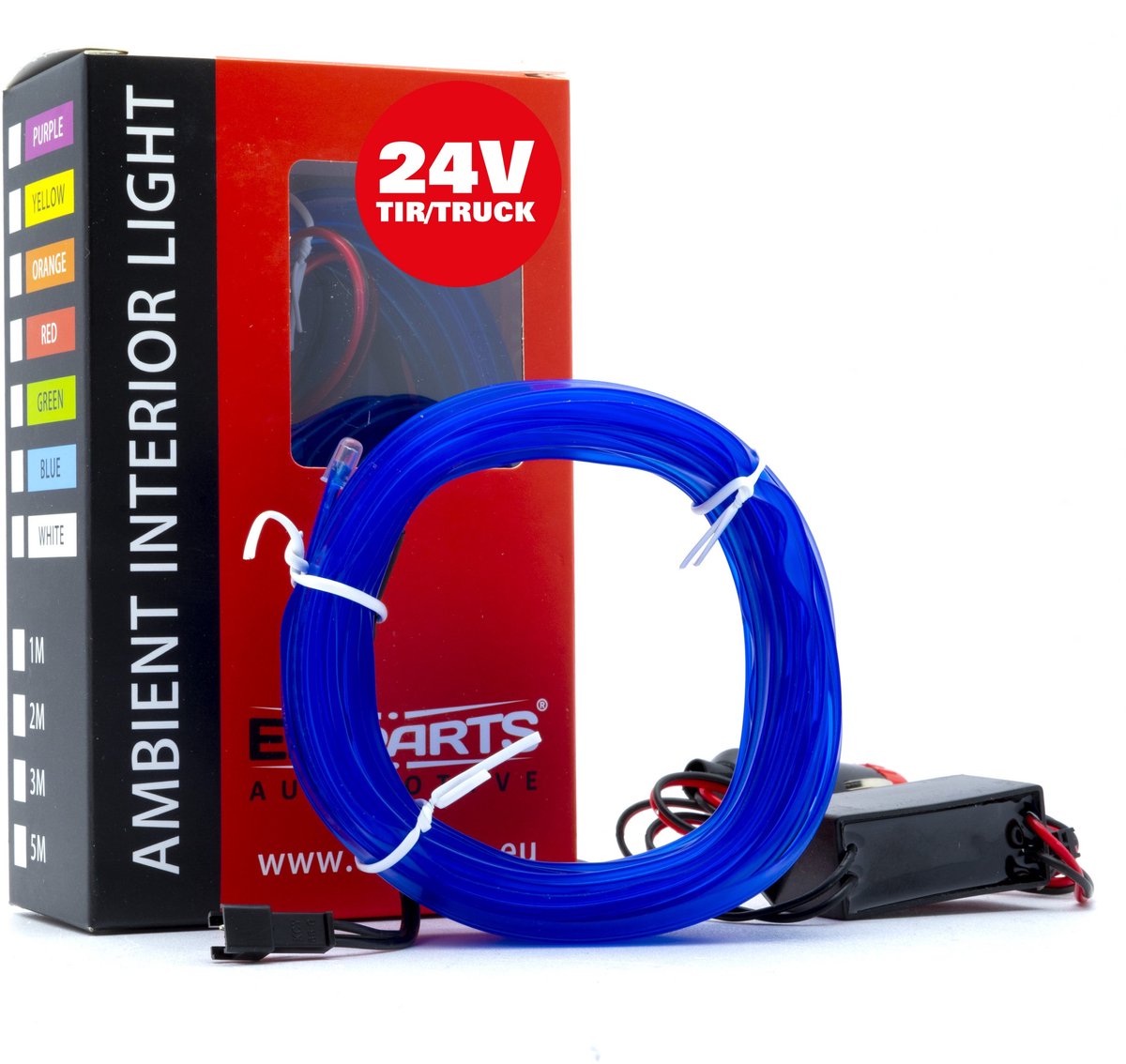 Einparts LED Ambient Interieurverlichting 5m Blauw - Universele 24V Truck Sfeerverlichting 360 Graden Dunne 2mm Strip Compleet Pakket