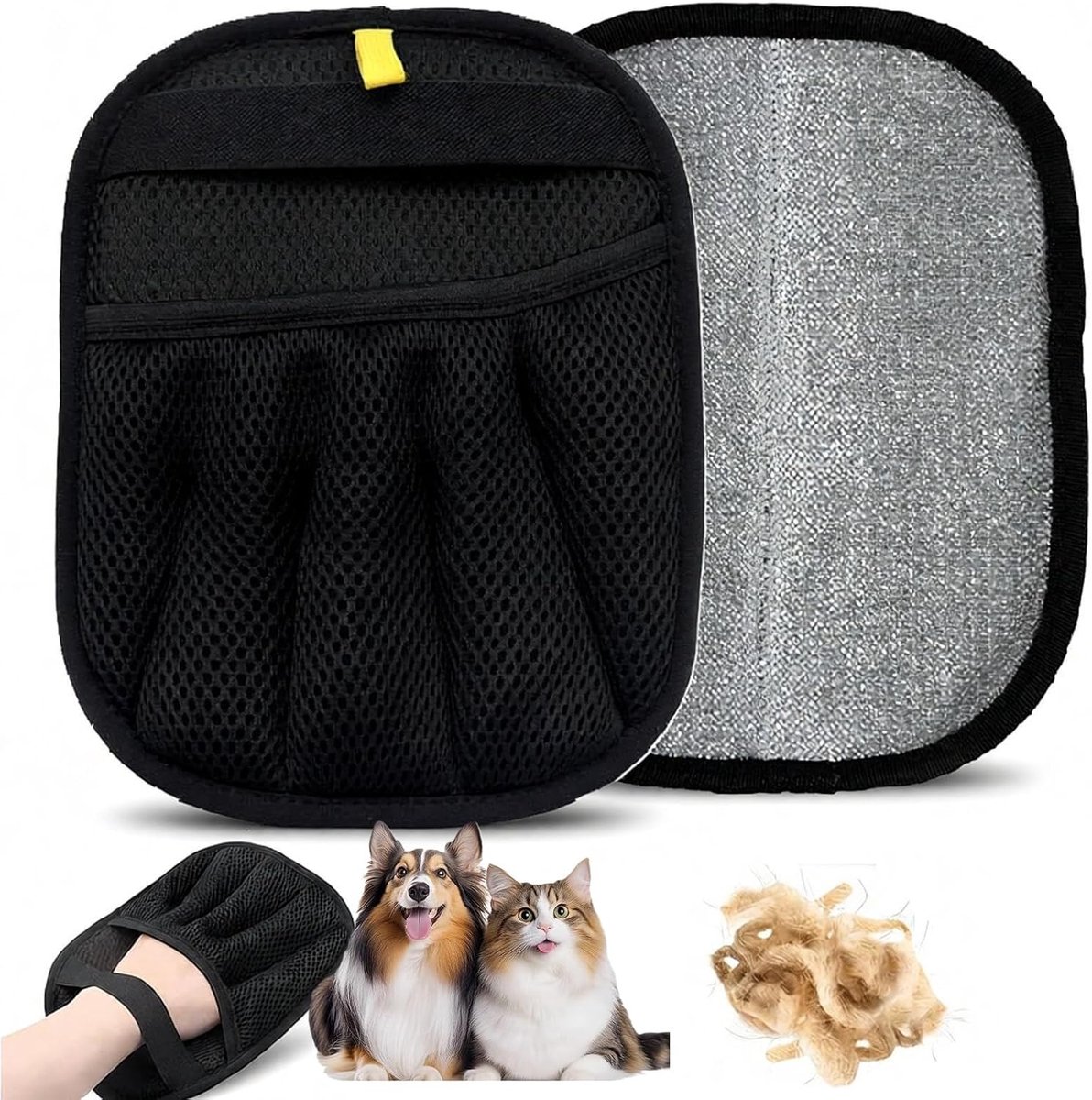Kattenhaar Verwijderaar - Huisdierhaar Verwijderaar Handschoen - Voor Meubels, Auto & Kleding - Herbruikbaar - Baden en Masseren - Zwart