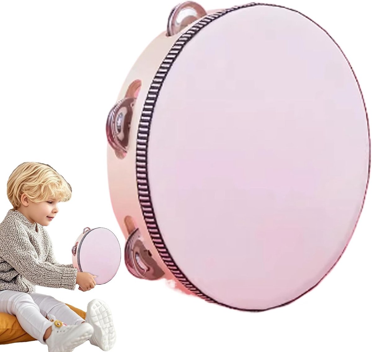 Tamboerijn Percussie - Muziek Instrument - Muziek Maken - Fijne Afwerking - 20 cm Diameter - Wit