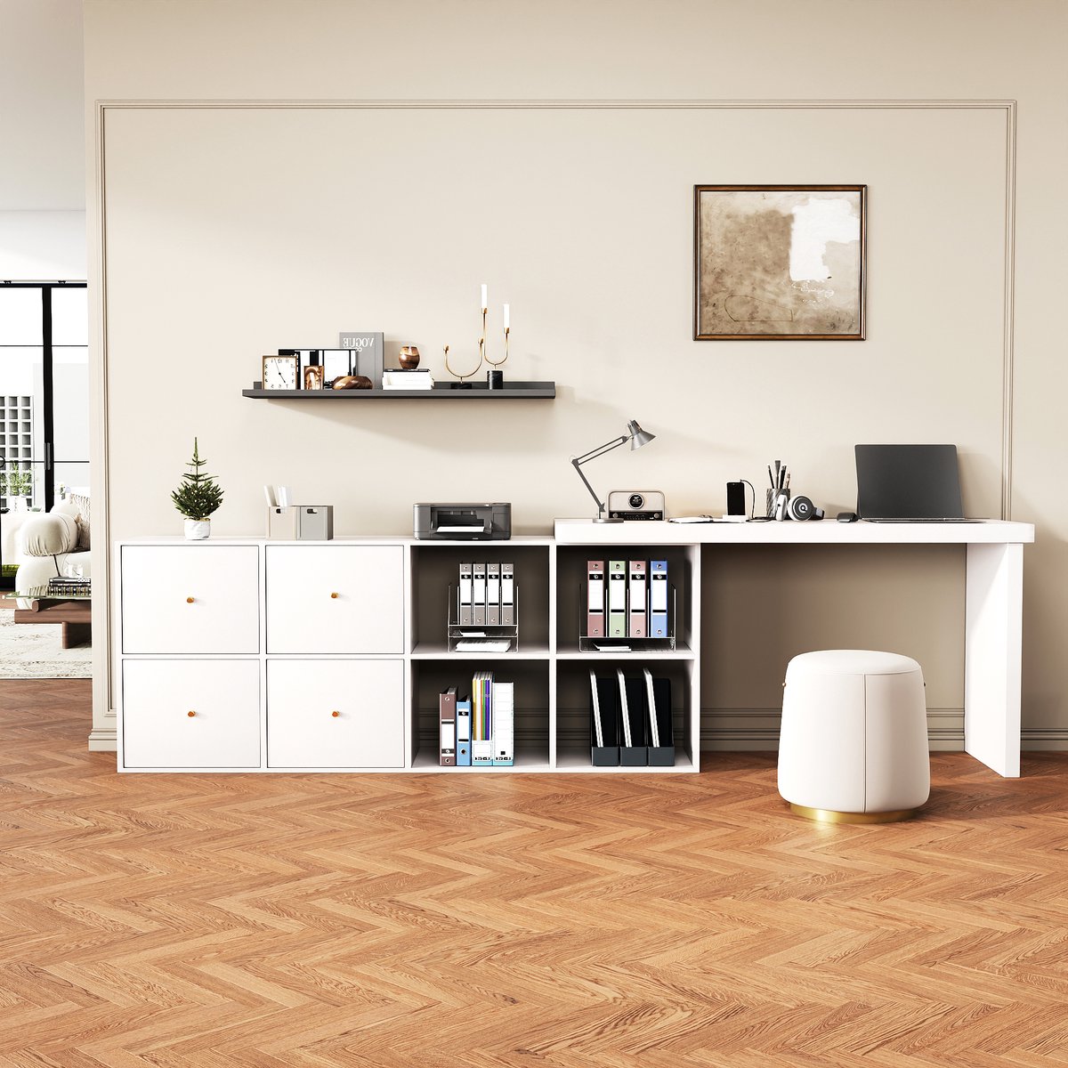 MODFU - Hoekbureau - 360° Draaibaar - L-Vormig Of Recht - Modern - Voor Kantoor Of Thuiswerkplek - MDF - Wit