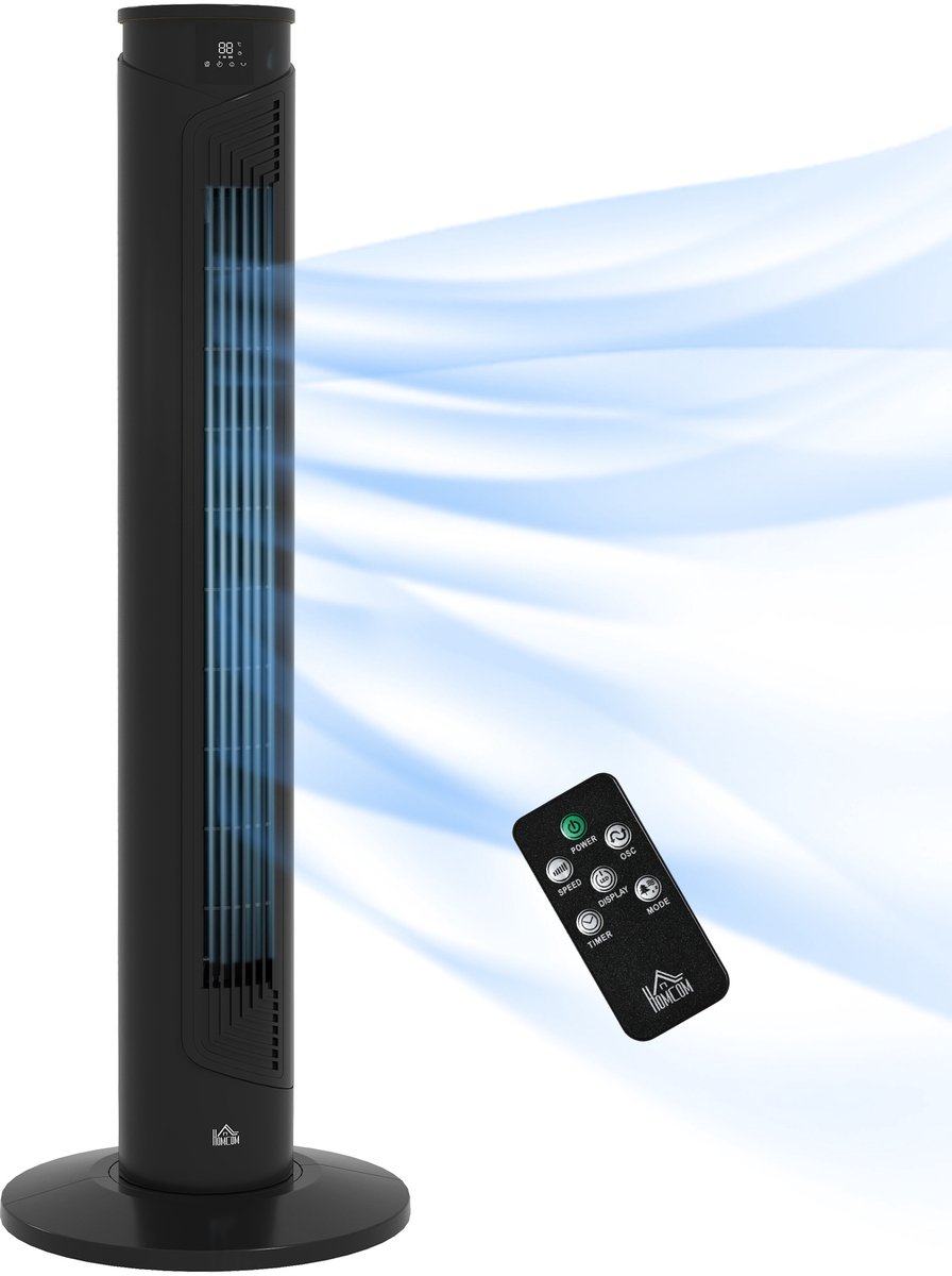 HOMCOM Torenventilator - ABS - 31,5 x 31,5 x 93 cm - Zwart