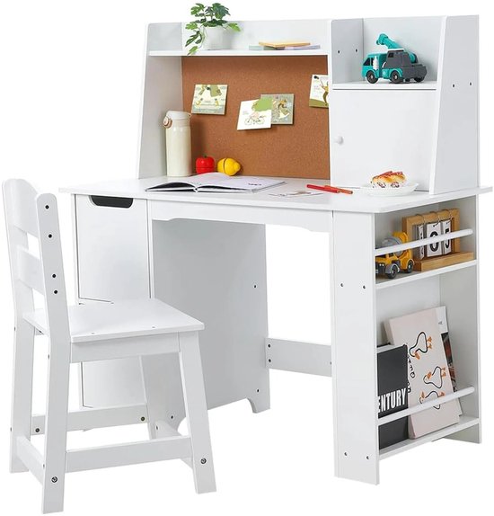 Eenvoudig kinderbureau - 120 x 45 x 74 cm - met 5 opbergladen - MDF - wit
