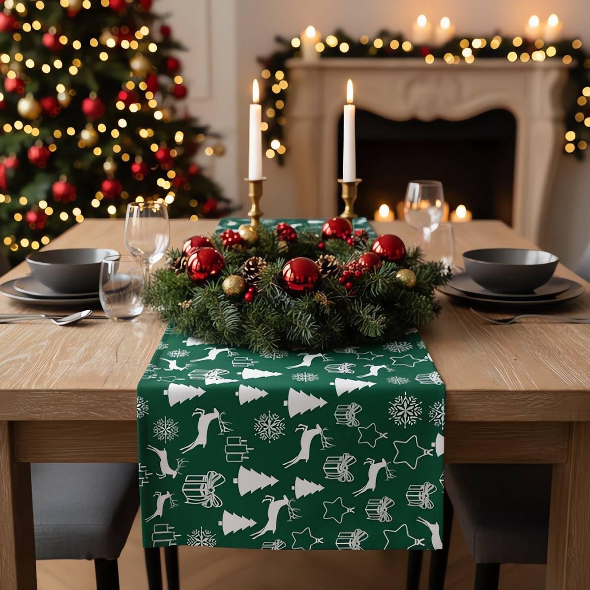 Cozy Home & Living - Kerst Bieżnik - Groen - 40 x 180 cm - Zmywalny