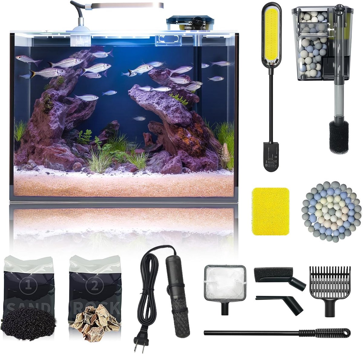Aquarium Desktopset - Klein Visbekken - Beginners Starterset - Randloos Ultrahelder Glas - 24 Liter Inhoud - Transparant