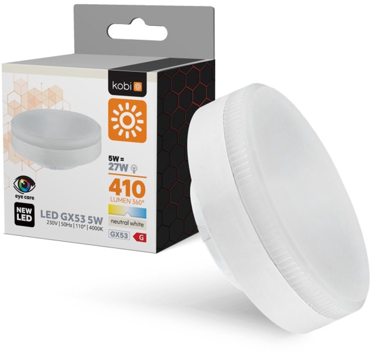 Kobi LED GX53 lamp 5W 4000K 410lm 110° | Niet-Dimbaar | GX53 | Koel Wit | 5 watt | 25.000 Branduren