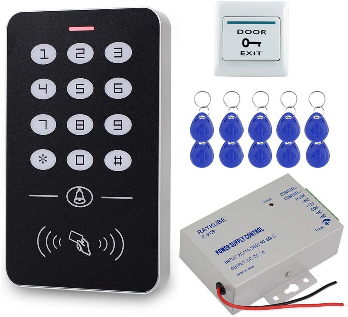 Toegangscontrole Systeem - RFID Kit - Beveiliging Huis - Inclusief Voeding - 125KHz - Zwart