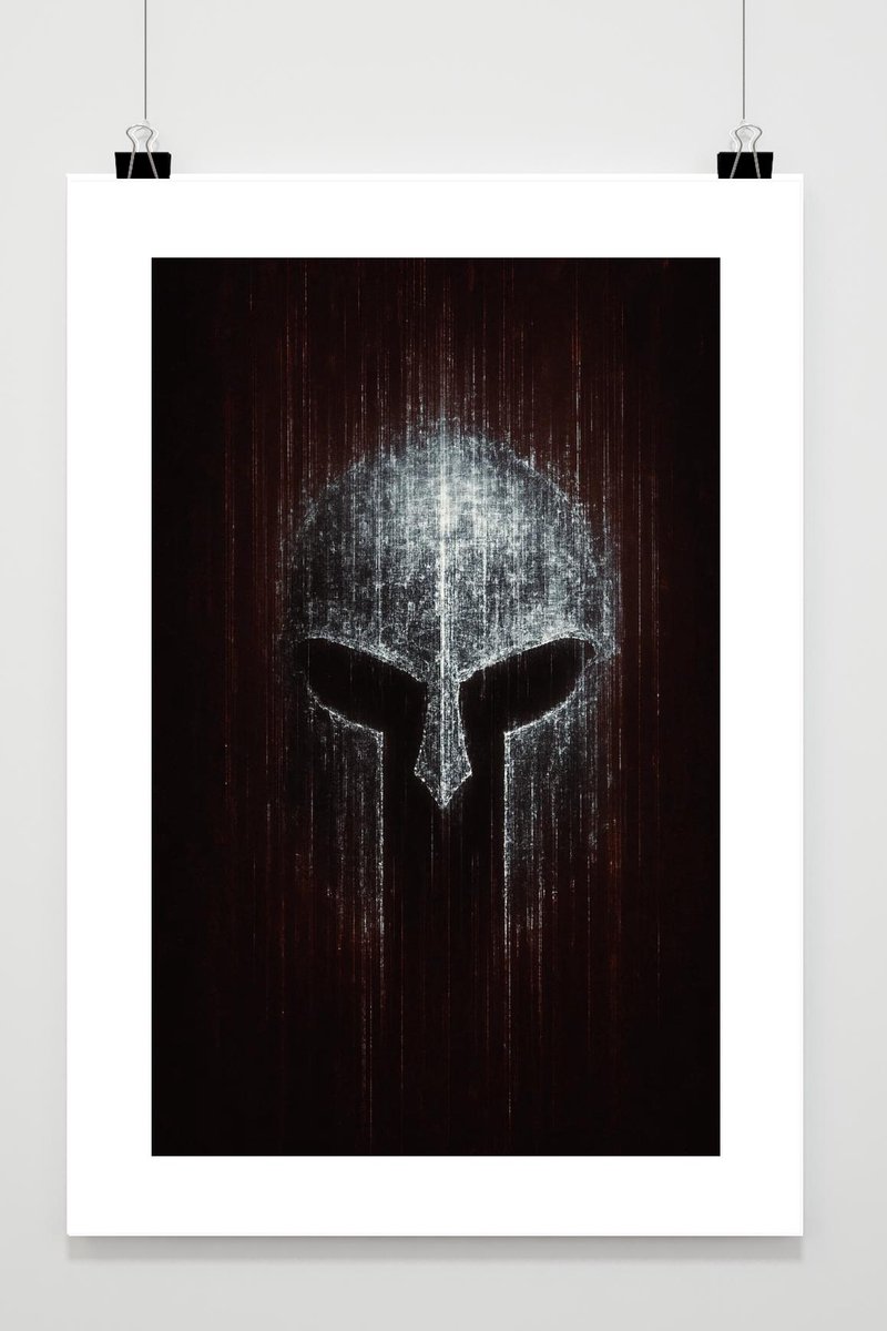 Spartaanse Helm Poster - Fantasie Posters - Krijger - Sparta - Passe-Partouts Effect - Wan