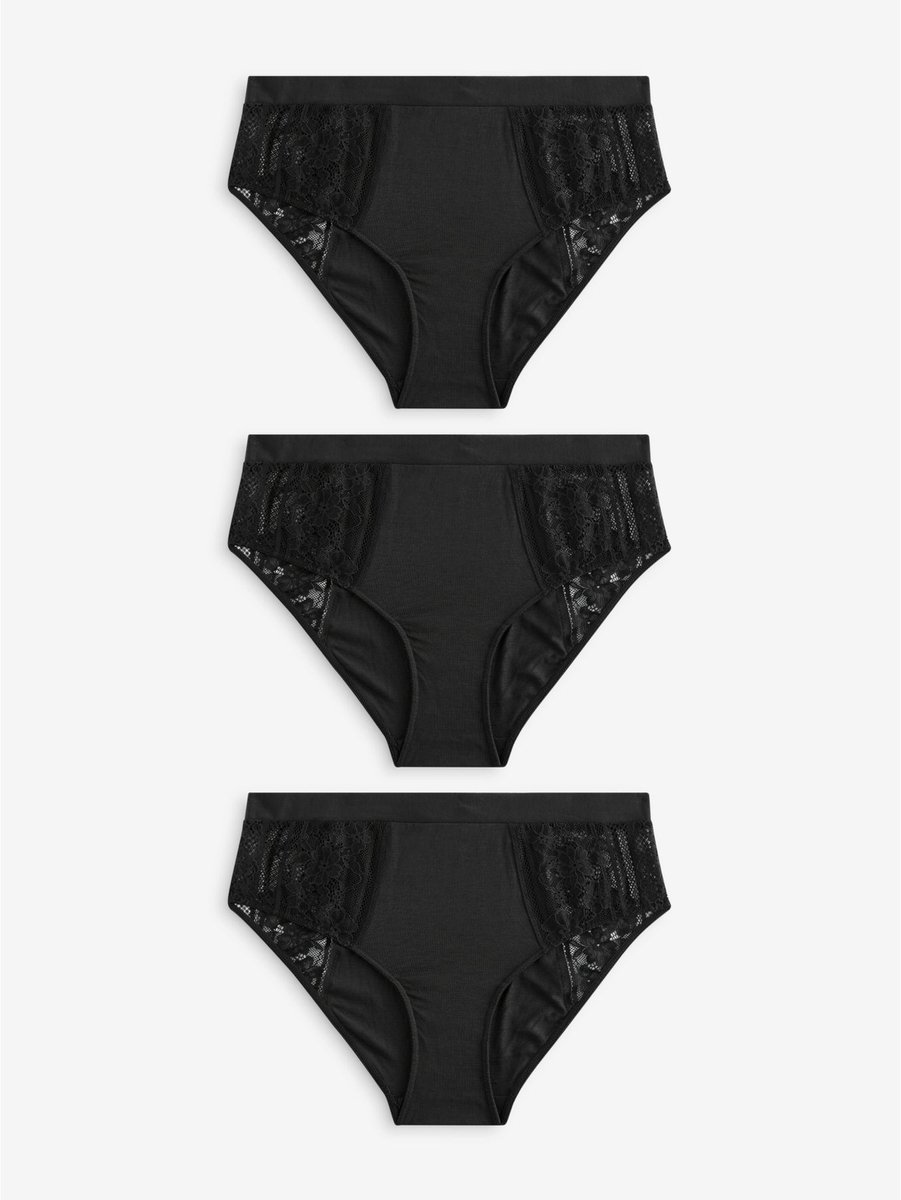 Next - Dames - Set van 3 slips van modal en kant met hoge taille - Zwart
