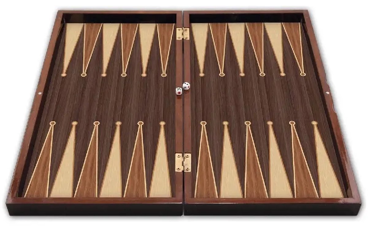 Backgammon/Tavla – behendigheidsspel – 2 spelers – dobbelstenen – 24 driehoeken speelbord