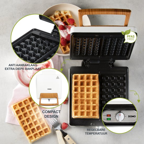 DOMO DO9274W Wafelijzer - XL wafels 4x7 - Belgische Wafels - PFAS-vrij - 1400W - Powder White van Domo — afbeelding 3