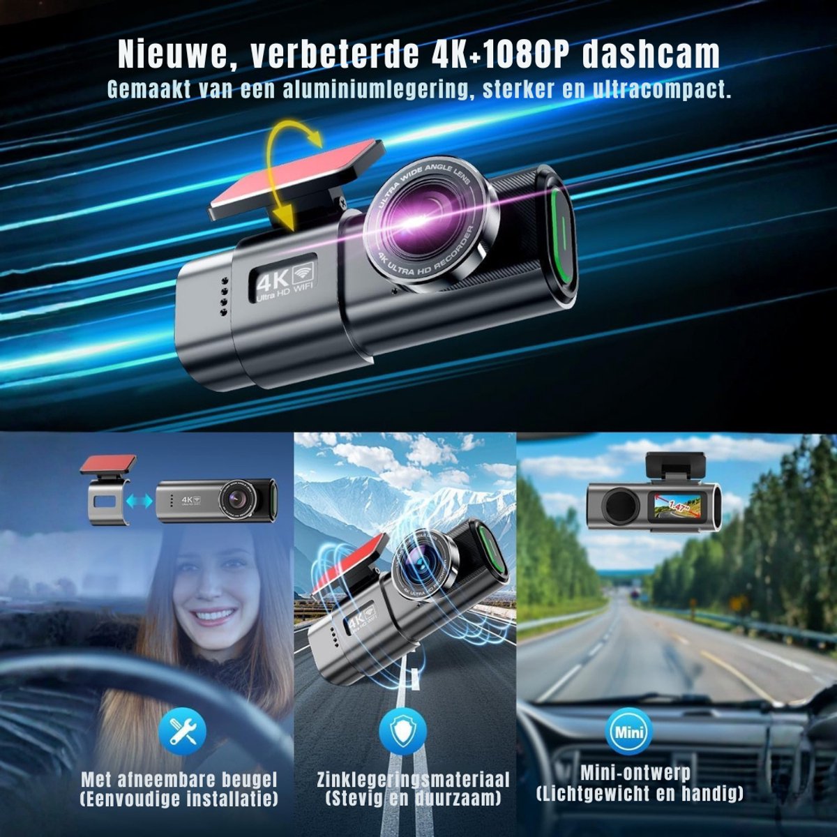 DnA® Dashcam - Dashcam Voor Auto - Dashcams - Dashcam Voor Auto Voor en Achter - Dashcam Draadloos - Zwart - 4cm x 10cm x 5cm – foto 6