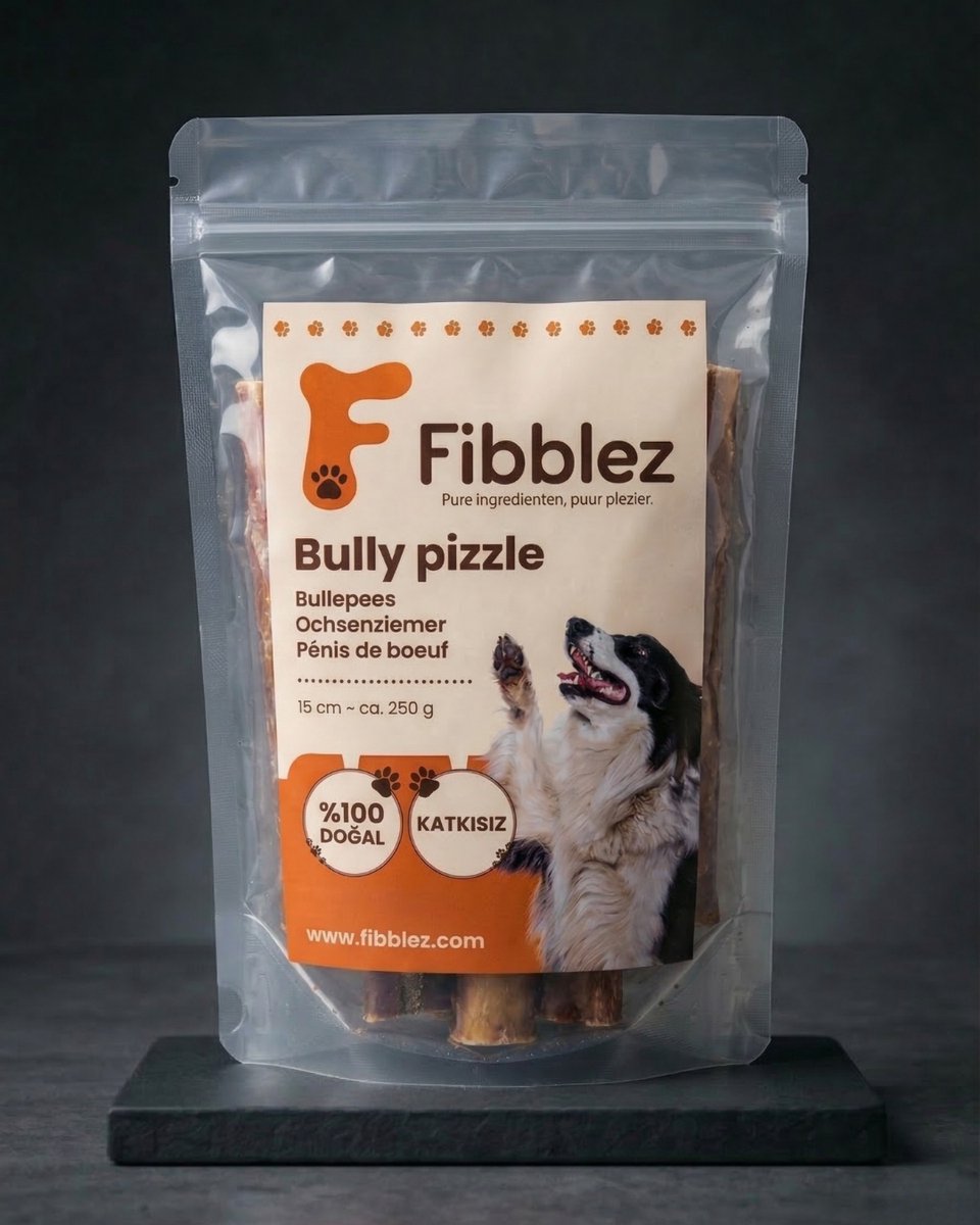 Fibblez – Bullepees Jumbo voor Honden 250g – 100% Natuurlijk Rund – Gedroogde Hondensnack – Kauwproduct