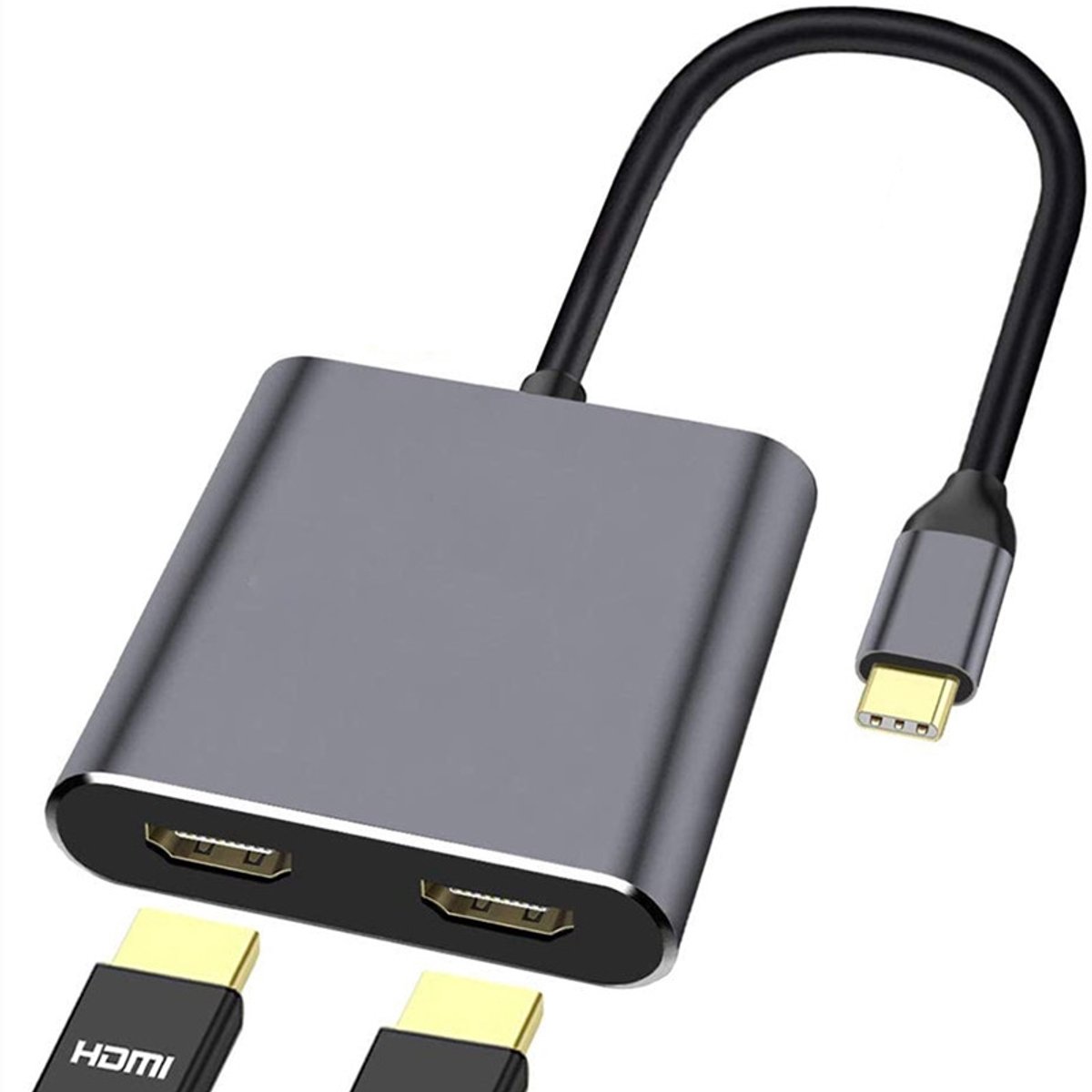 2-in-1 USB-C Docking Station - Dual HDMI 4K - Aluminium - adapter hub - voor Laptop en Tablet - zwart