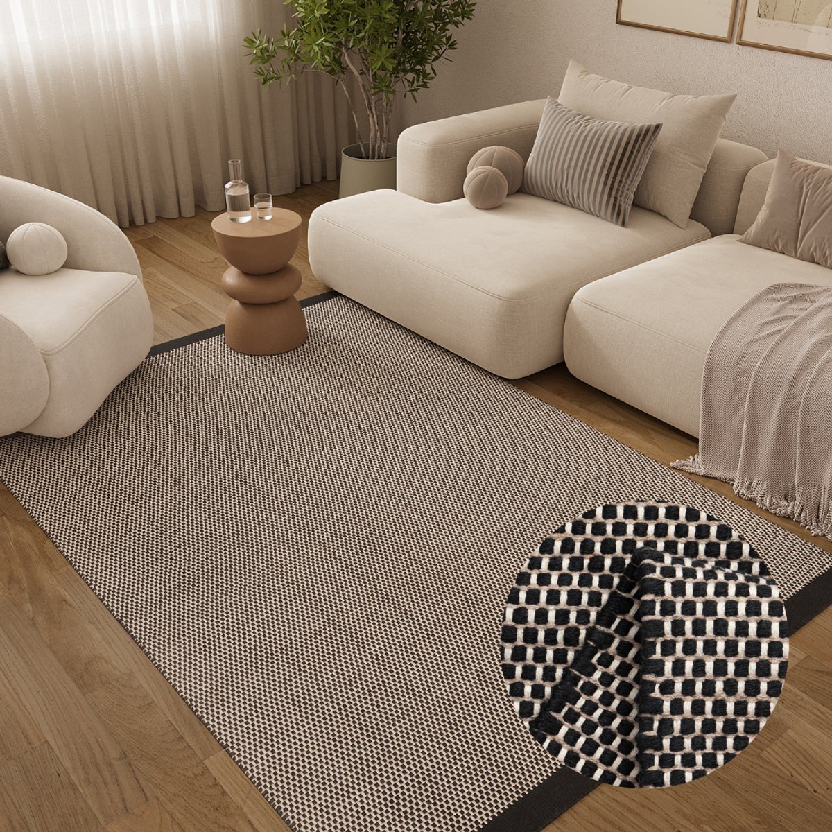 Tapiso Loni Wollen Vloerkleed - Handgemaakt Modern Tapijt - Zwart - Zacht & Onderhoudsvrie