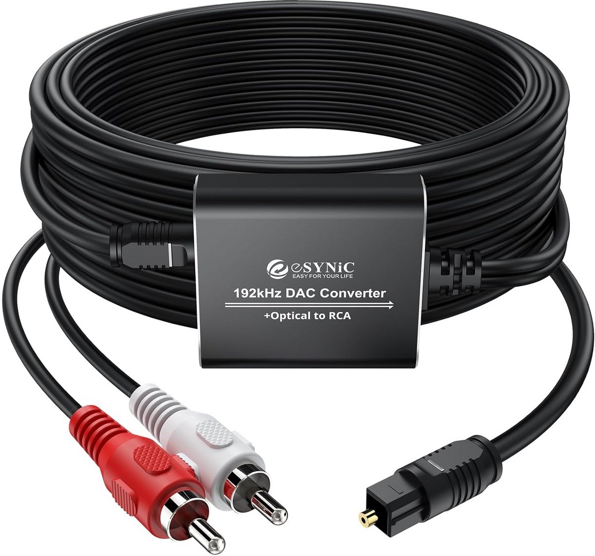 Digitale Audio Converter - SPDIF RCA Adapter - Thuisbioscoop Geluid - 192 kHz Hoge Resolutie - 1.8 Meter Kabel - Zwart