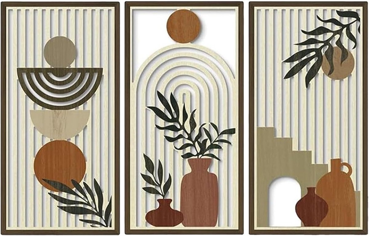 Wanddecoratie Bladeren - Houten Muurkunst - Woonkamer Decoratie - Natuurlijke Stijl - 40 x 20 cm - Bruin
