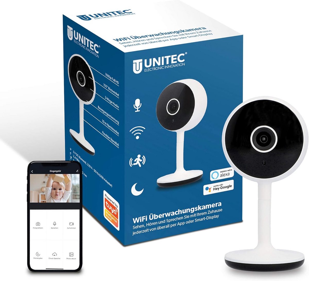 Slimme Bewakingscamera - Full HD Camera - Huisbeveiliging Binnen - Bewegings- en Geluidsdetectie - 110 Graden Kijkhoek