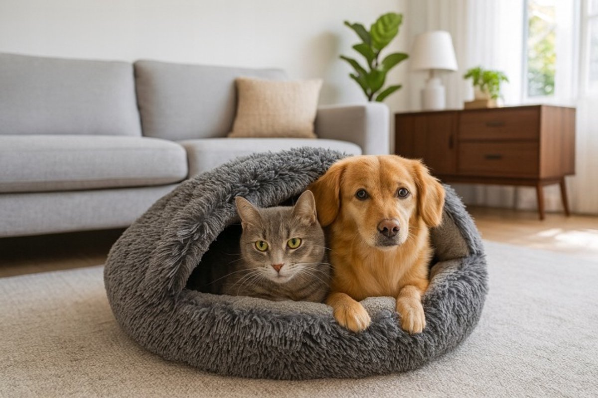 Honden- en kattenbed 80 cm, warm rond slaapzak met shaggy boucle stof, comfortabel mandje voor huisdieren, ideale bed voor katten en honden, grafiet