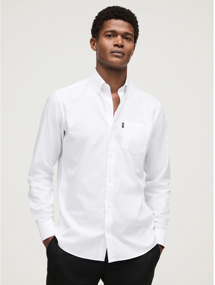 Next - Heren - Strijkvrij slim-fit Oxford-overhemd met knoopsluiting - Wit