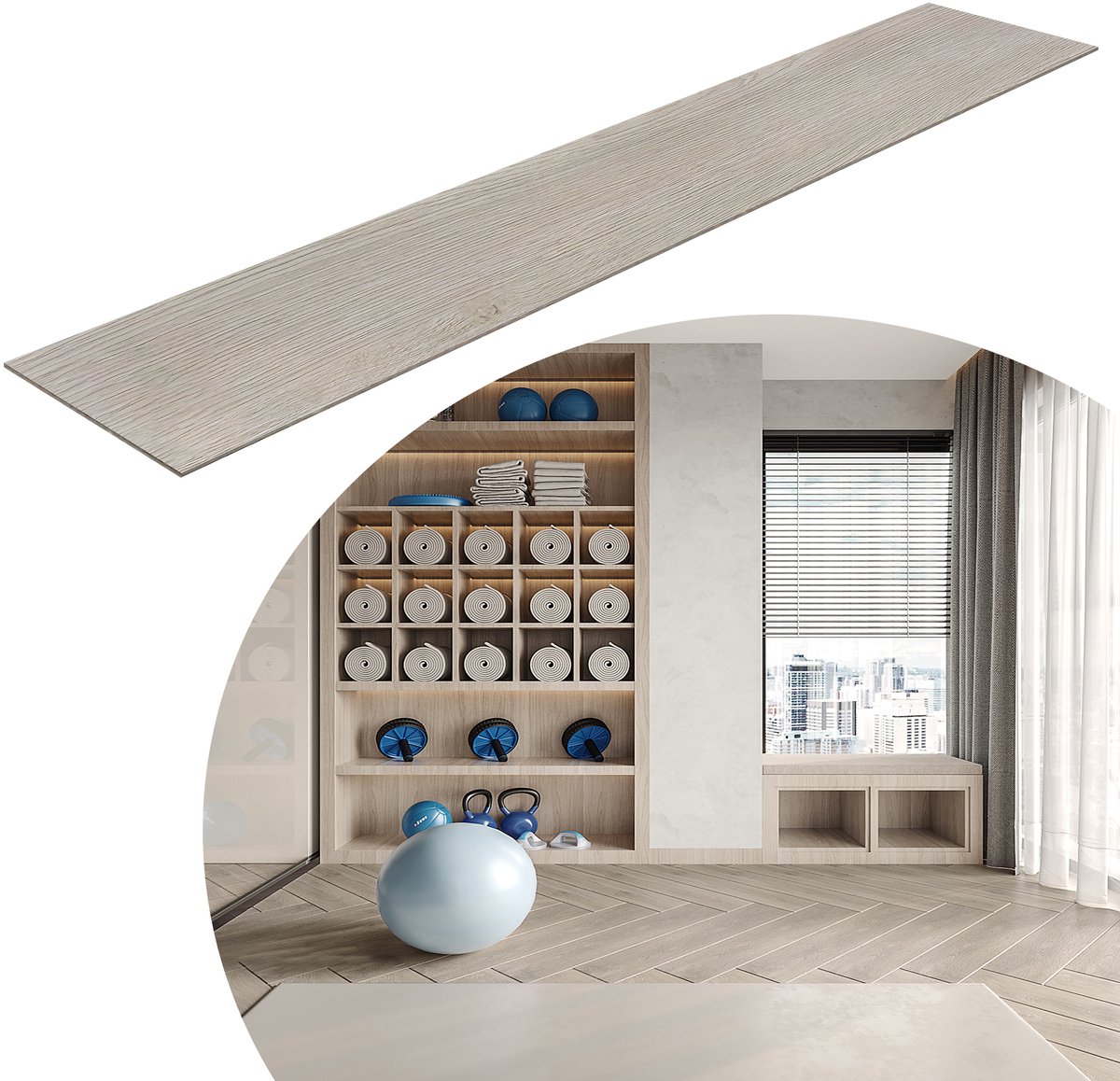 Froadp 7,5 m² PVC-vloerbedekking in middelgrijs tegels Vinylvloer kliksysteem Vinyl vloerbedekking met houteffect voor vloerverwarming 54 tegels