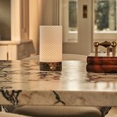 Lampe de table sans fil Tavellio Luna – H18 – Marbre Emperador foncé et porcelaine – Impression 3D – Marron