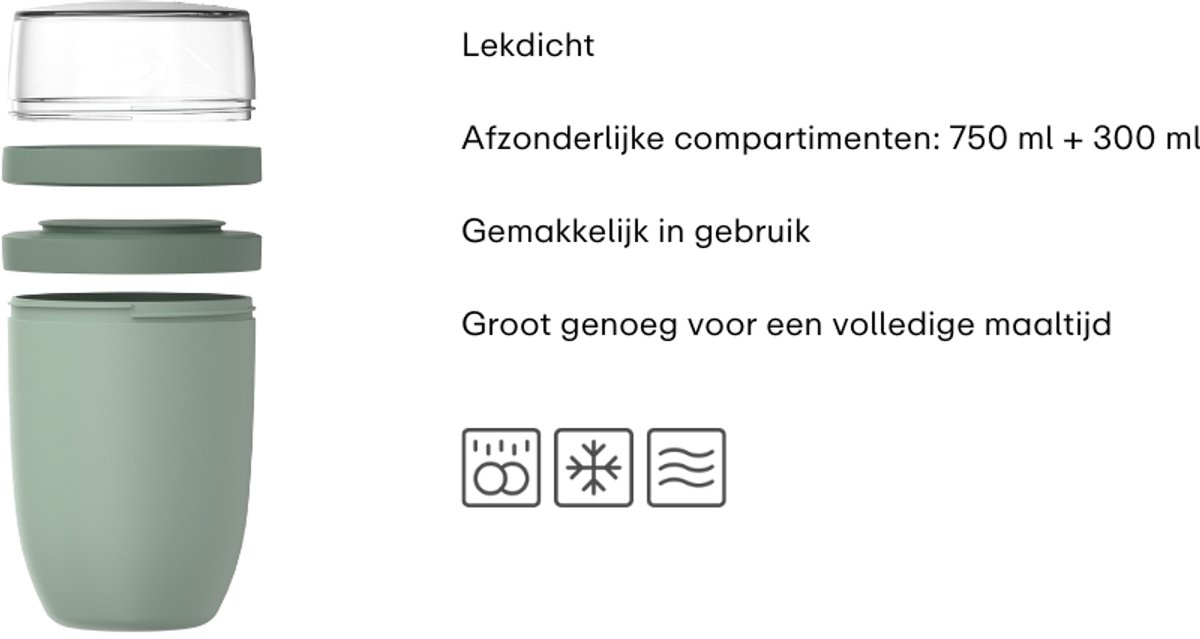 Mepal Lunchpot xl Ellipse - 750 + 300 ml - Yoghurtbeker en Muesli beker to go - Geschikt voor vriezer, magnetron en vaatwasser - Vivid blue — afbeelding 3