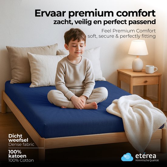 etérea Hoeslaken Jersey 80x160 - 80x180 cm Oekotex Made in Green - 100% coton - Marine