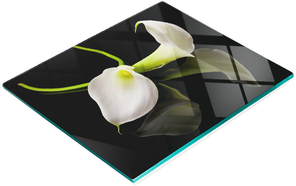 Duurzame en stijlvolle snijplank van gehard glas met Calla-patroon, 60x52 cm