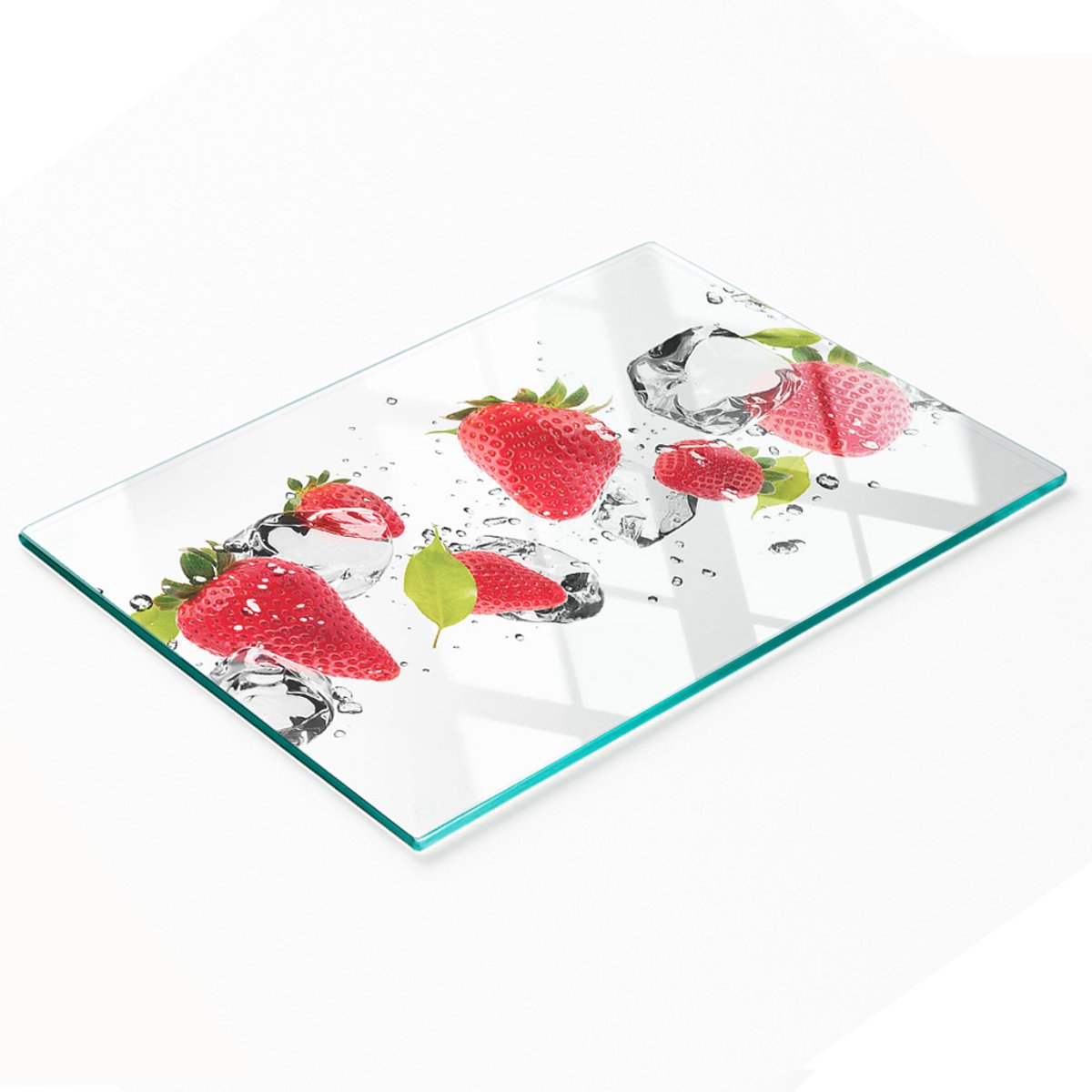 Glazen serveerplank met aardbeien- en watermotief, 80x52 cm