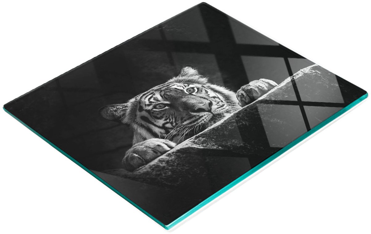 Serveerplank van gehard glas met tijgerafbeeldingen, 60x52 cm
