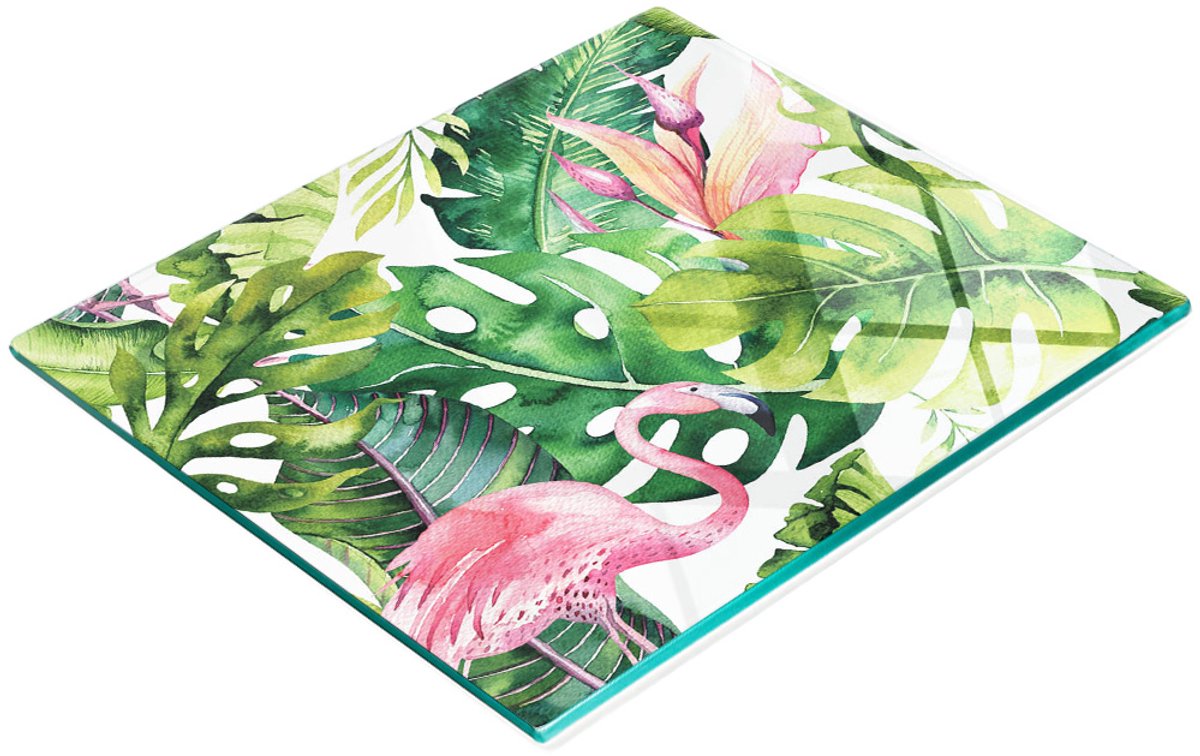 Keukenplank van gehard glas met afbeeldingen van tropische planten, 60x52 cm