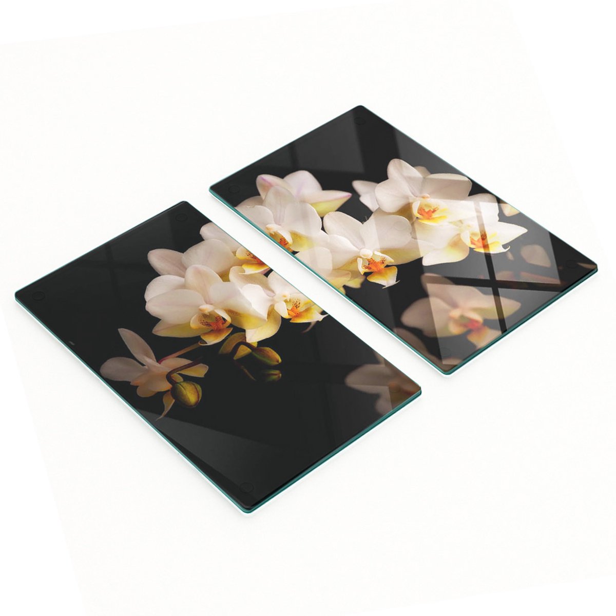 Set van twee decoratieve glazen snijplanken met orchideemotief, 2x30x52 cm