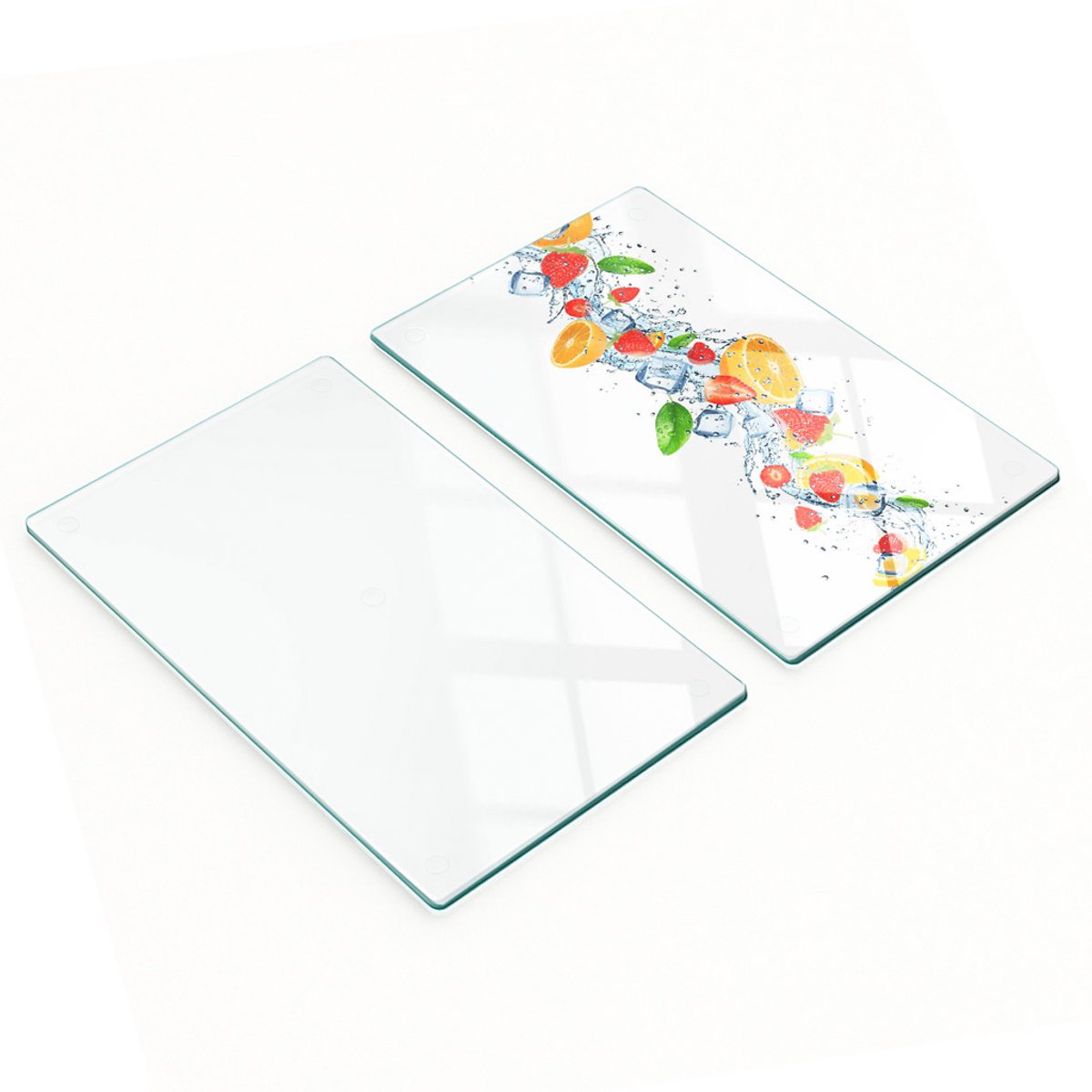 Glazen serveerplanken voor in de keuken met afbeelding van fruit en ijs, 2x30x52 cm