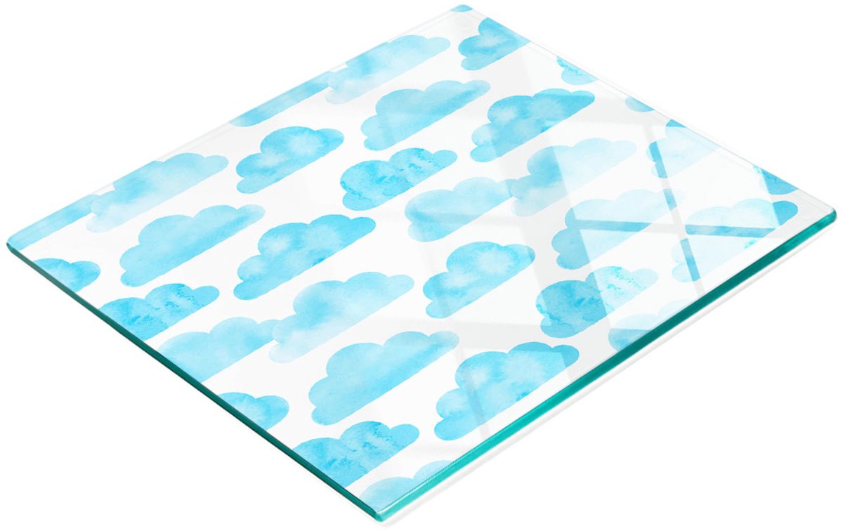 Multifunctioneel decoratief keukenbord van gehard glas met wolkenmotief, 60x52 cm