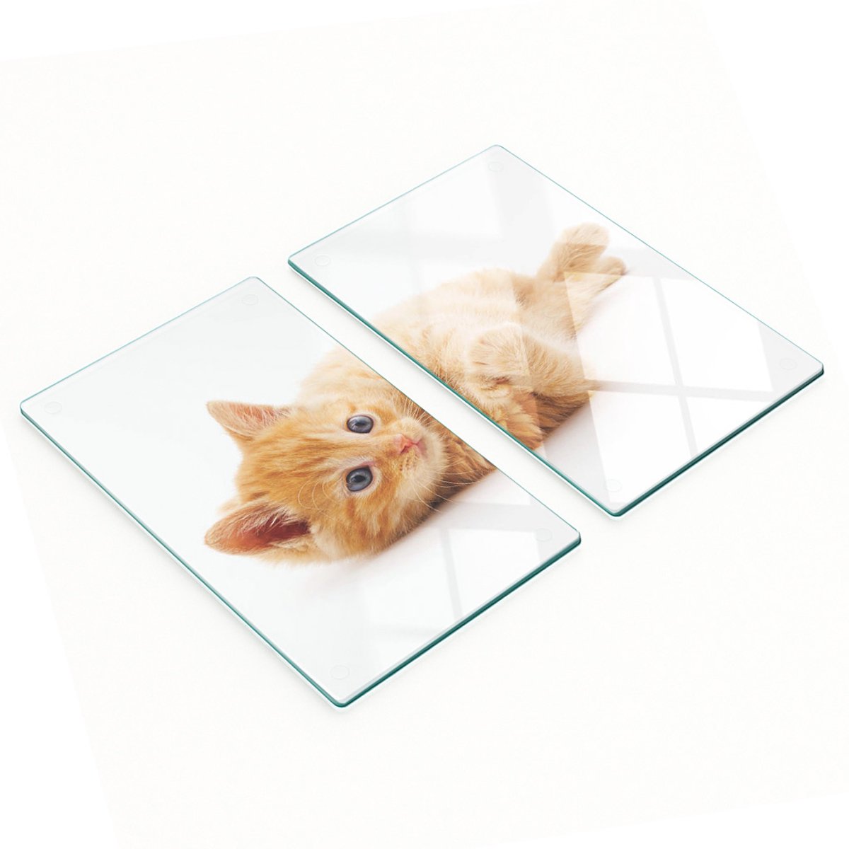 Glazen serveerplanken voor in de keuken met afbeelding van een rode kat, 2x30x52 cm