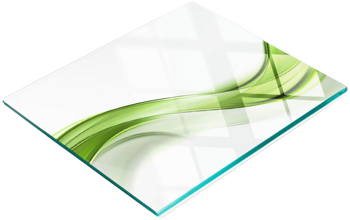 Keukenplank van gehard glas met decoratieve afbeelding van een groene golf, 60x52 cm