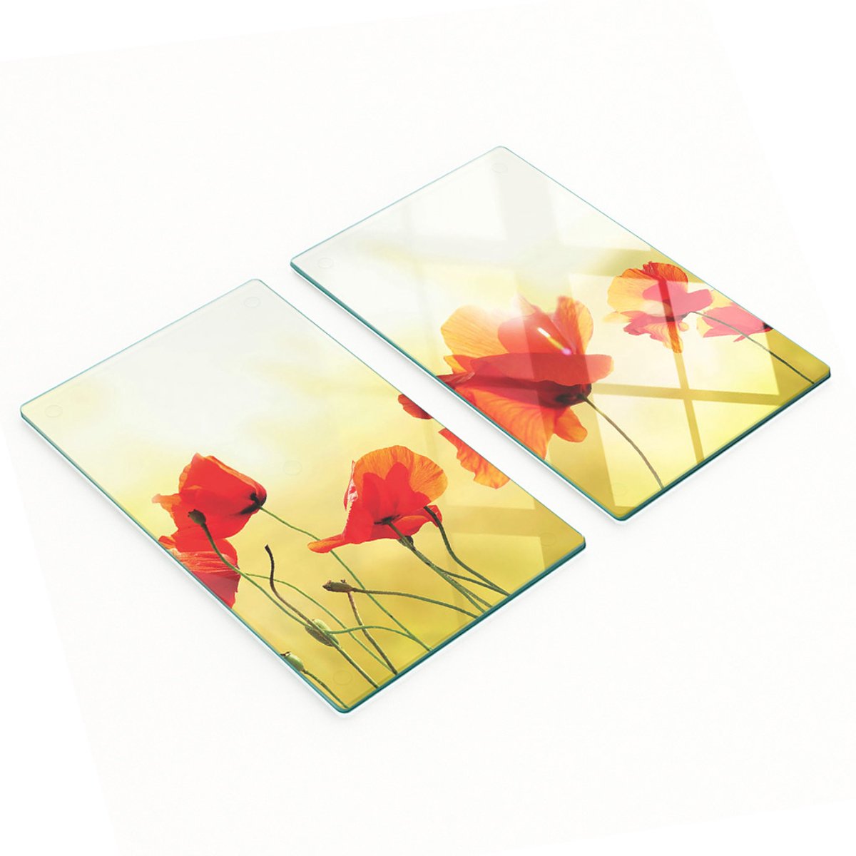 Set van gehard glazen snijplanken met klaprozenprint, 2x30x52 cm