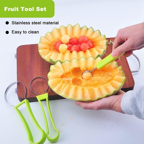 Multifunctionele meloensnijder - Meloenbolletjesmaker - 4-in-1 fruitvormgereedschap - Fruitsnijder & ontkerner - Ideaal voor het vormgeven van fruit van Merkloos — afbeelding 4
