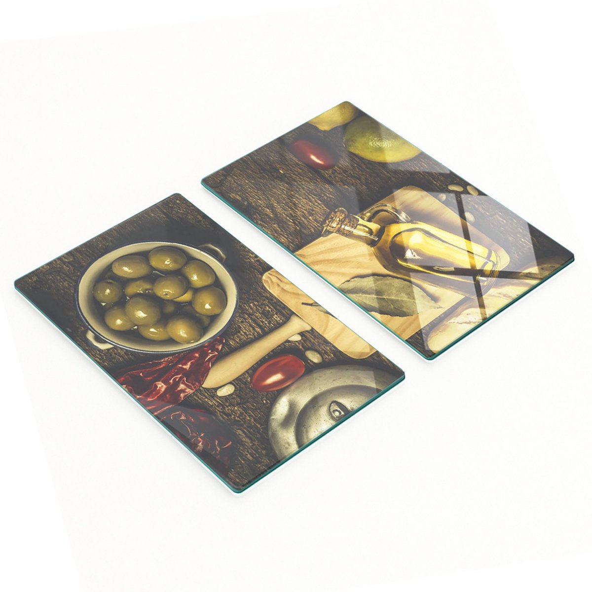 Decoratieve snijplanken van gehard glas met olijfmotief, 2x30x52 cm