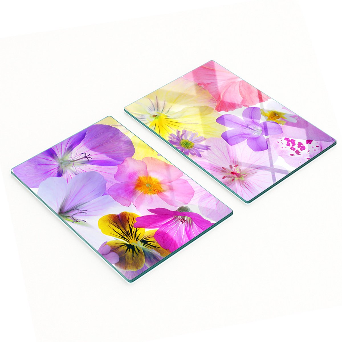 Set van snijplanken van gehard glas met viooltjespatroon, 2x40x52 cm